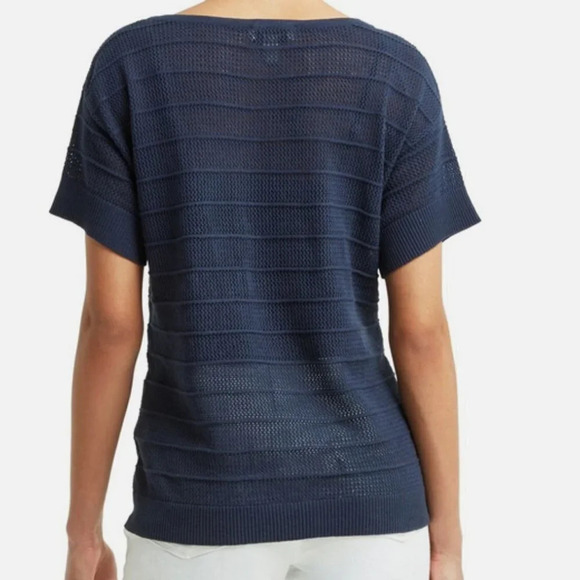 H by Halston Turquoise Pullover Knit Short Sleeve Boat Neck Sweater, Size M, NEW - Picture 11 of 12